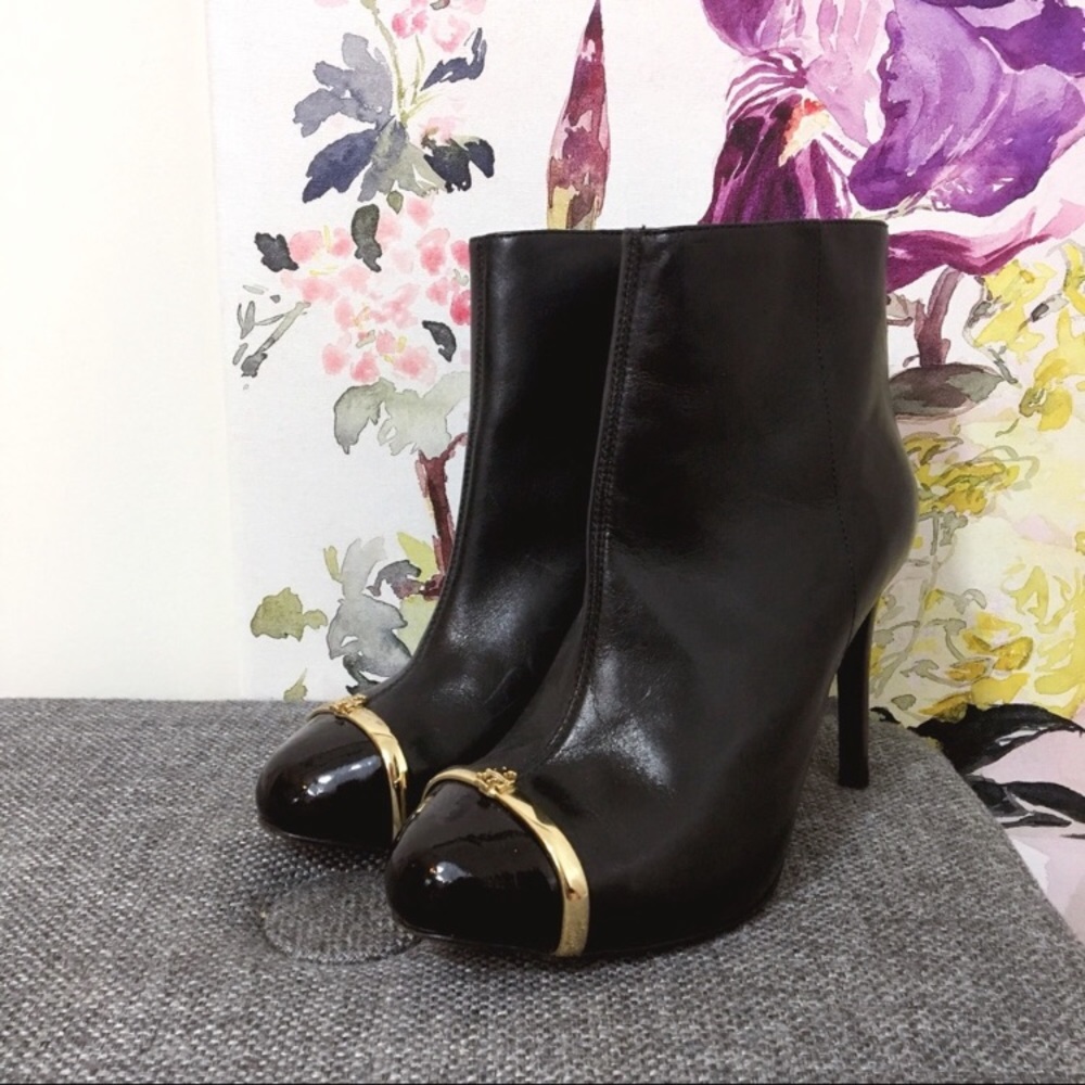 Tory Burch Pacey Captoe Black Leather Ankle Boots